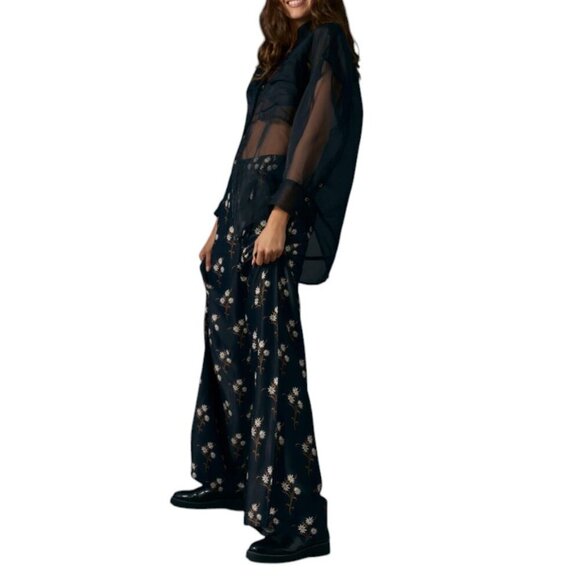 Antrhopologie Silky High-Rise, Floral, Wide Leg High Rise Pants, Black, 14, NWT - Picture 3 of 12